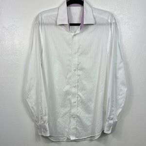 Bugatchi Cotton Striped White Men's Long Sleeve Button Down Shirt Size 16/40